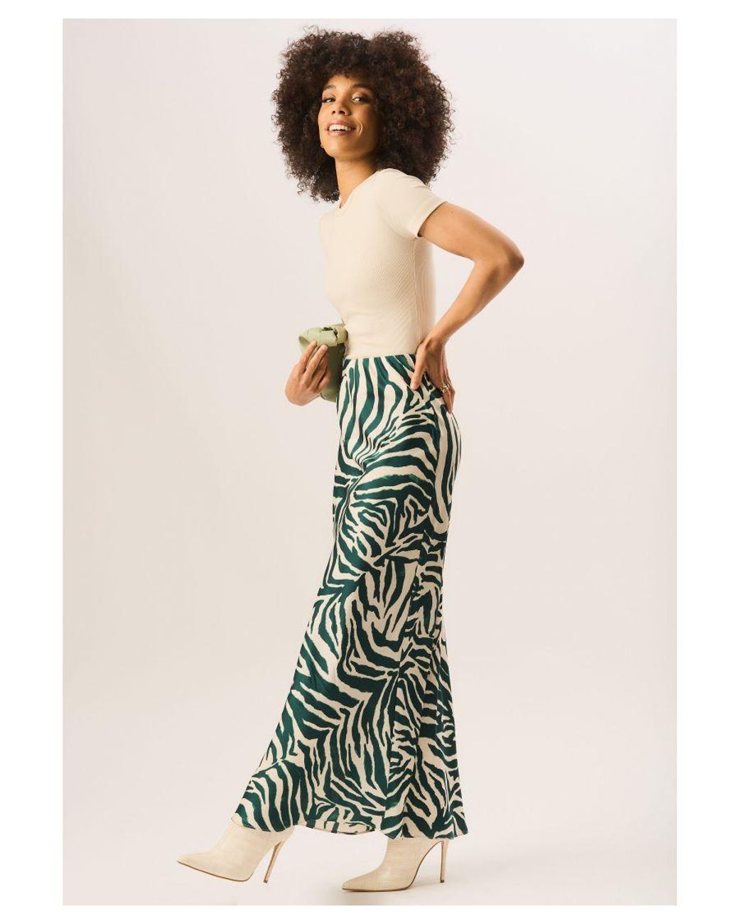 Gini London Green Zebra Bias Maxi Skirt