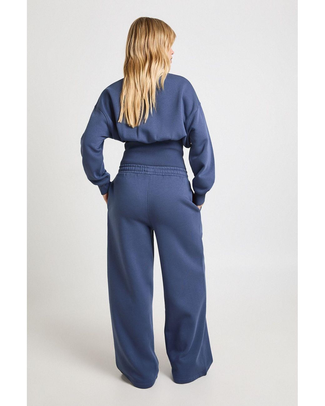 Boohoo Blue Petite Cinched Waist Button Through Sweatshirt Tracksuit