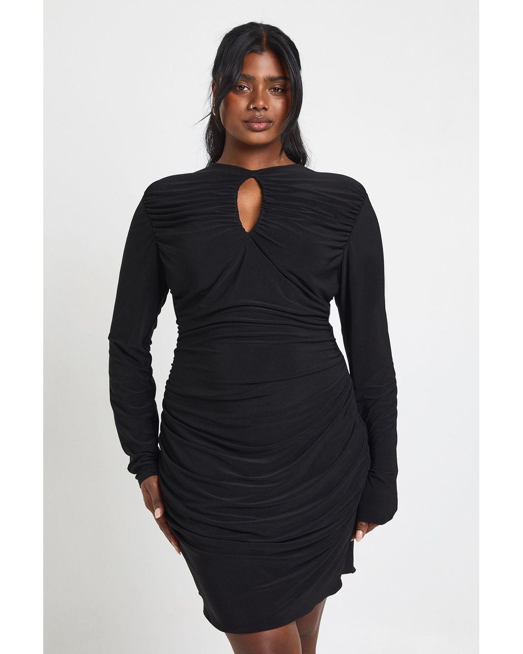 Boohoo Blue Plus Double Slinky Ruched Keyhole Bodycon Dress