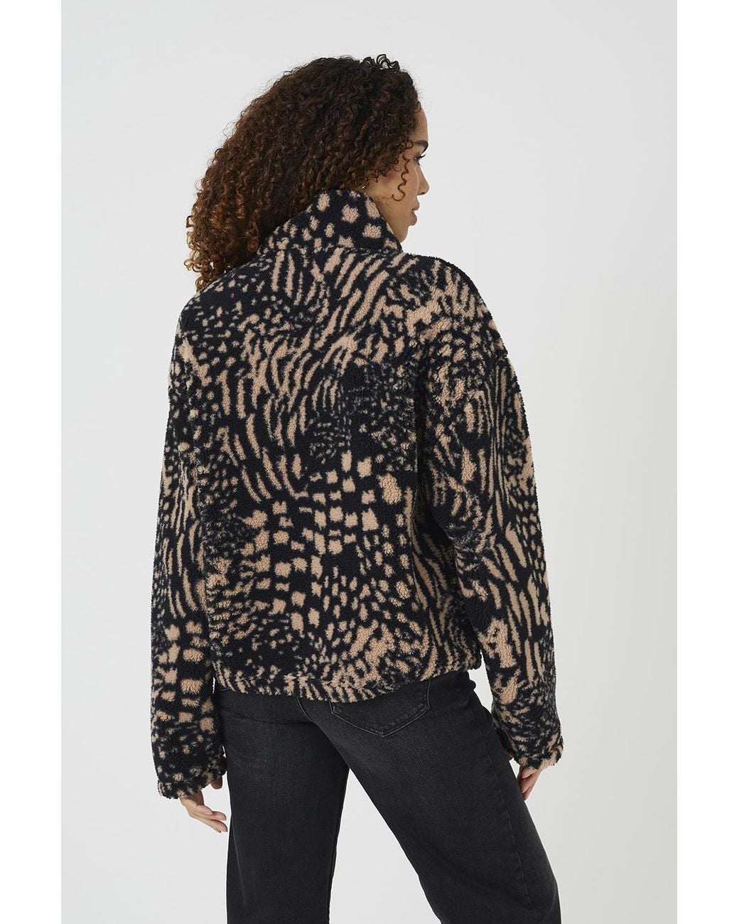 Brave Soul Black Sherpa Fleece Animal Print Sweatshirt