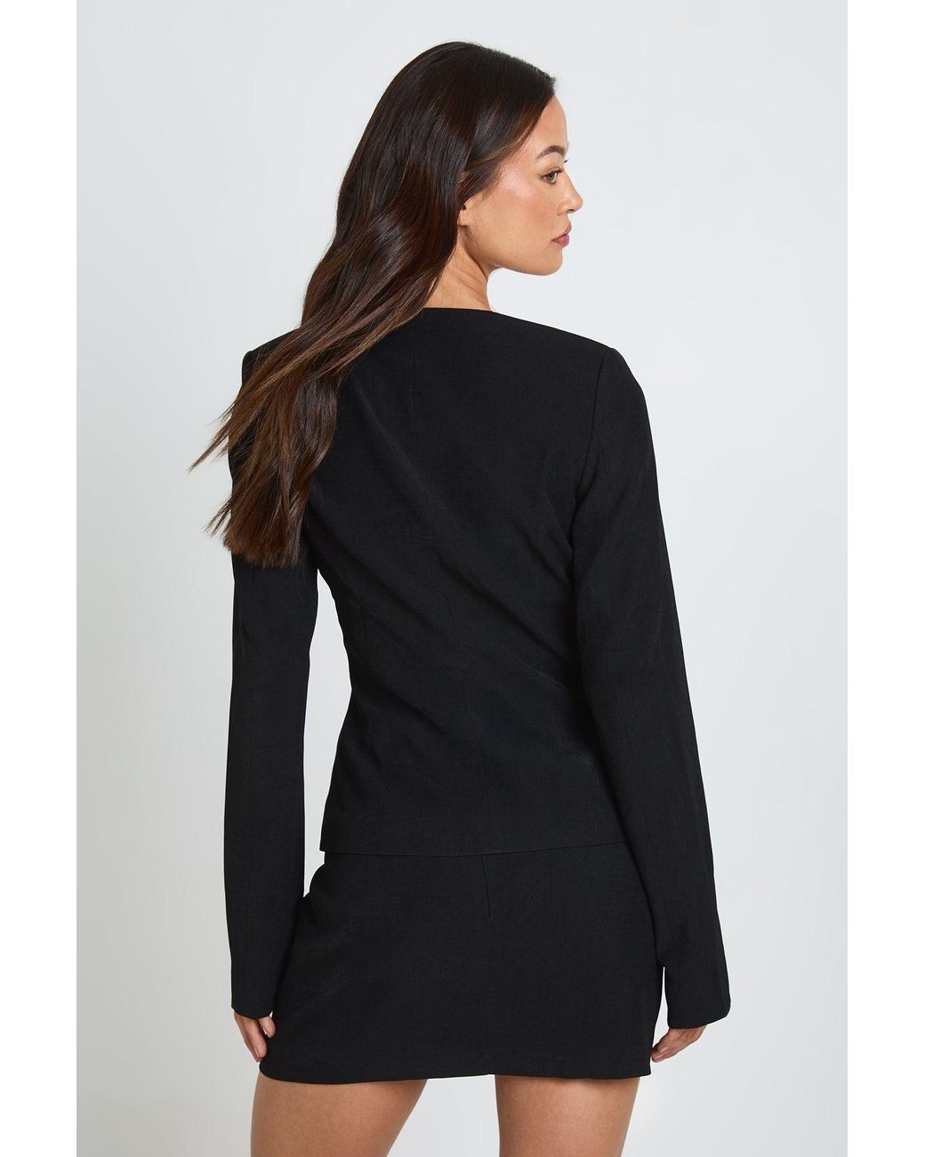 Boohoo Black Tall Tailored Barrel Sleeve Cinch Waist Blazer