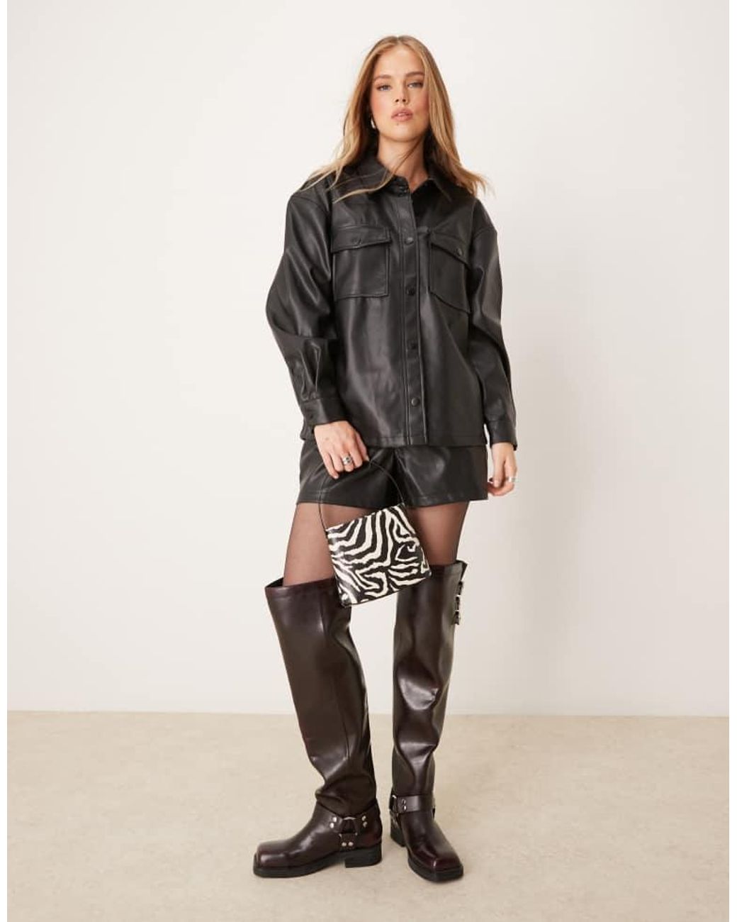 Jdy Gray Faux Leather Shirt Co-Ord