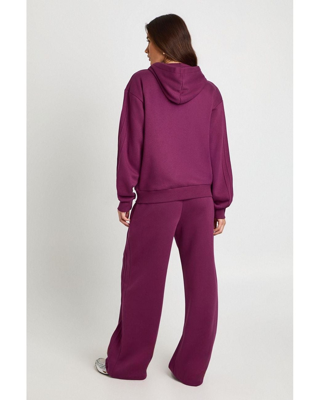 Boohoo Purple Side Pleat Detail Wide Leg Hoodie Tracksuit