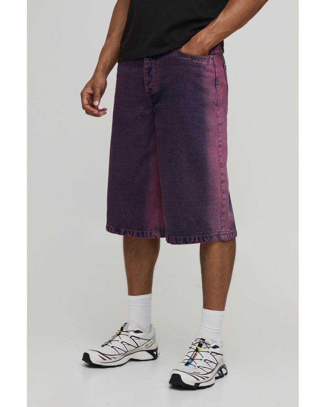 BoohooMAN Blue Longline Tinted Denim Jorts for men