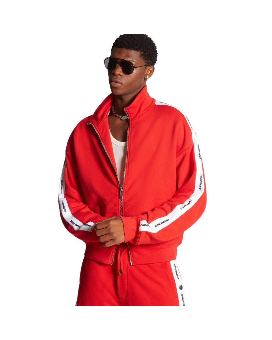 DSquared² Red Logo Tape Track Jacket Cotton for men