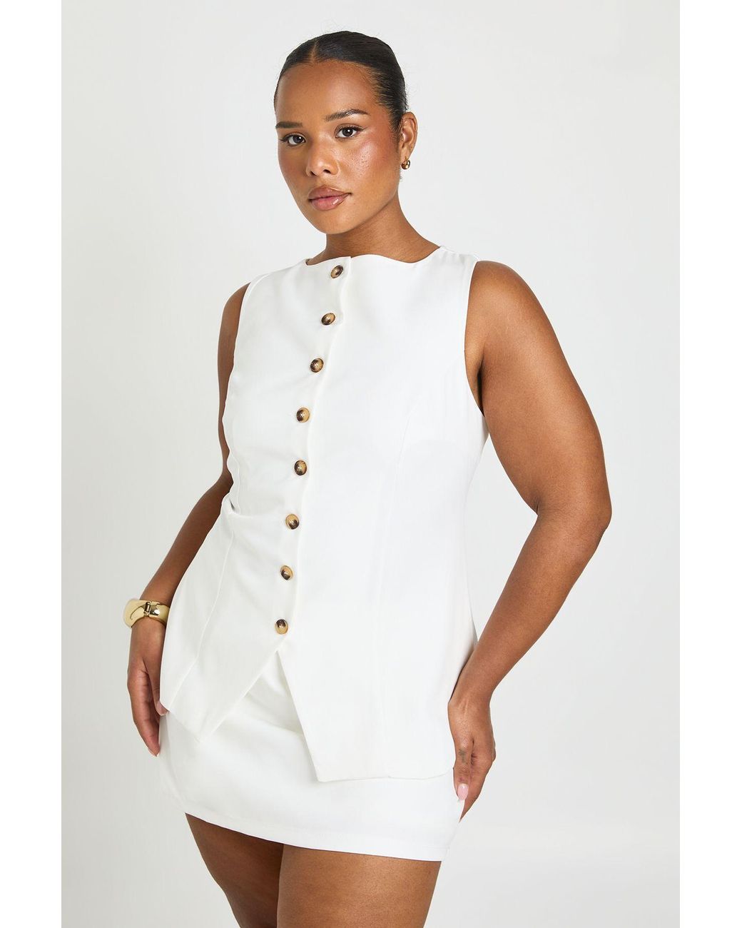 Boohoo White Plus Button Front Waistcoat And Mini Skort