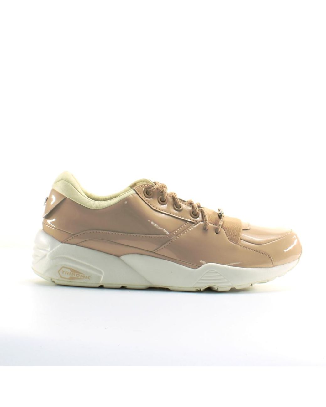 PUMA Natural Trinomic R698 Nude Patent Leather Lace Up Trainers 362274 01