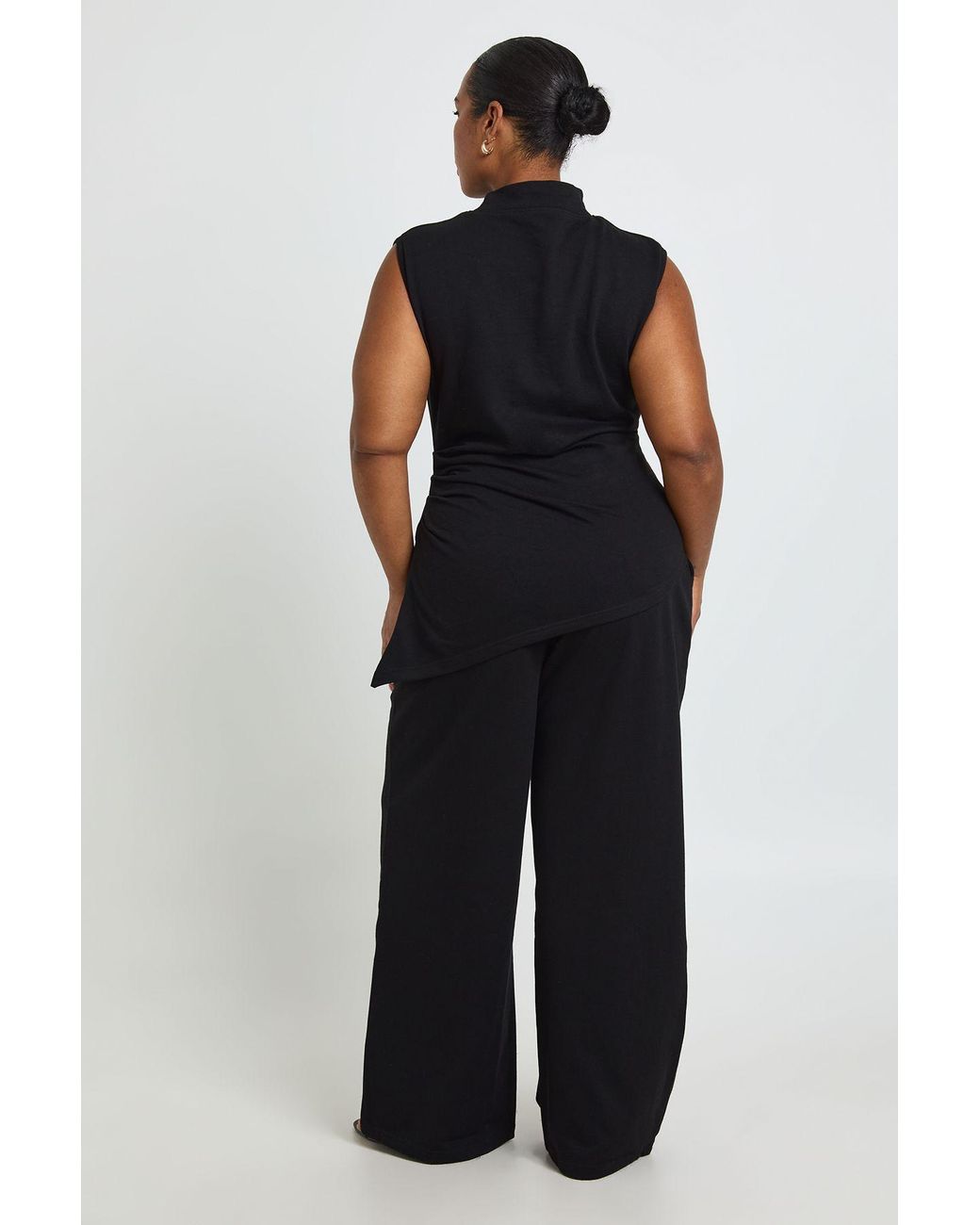 Boohoo Blue Plus Asym Hem Ruched Waist Top