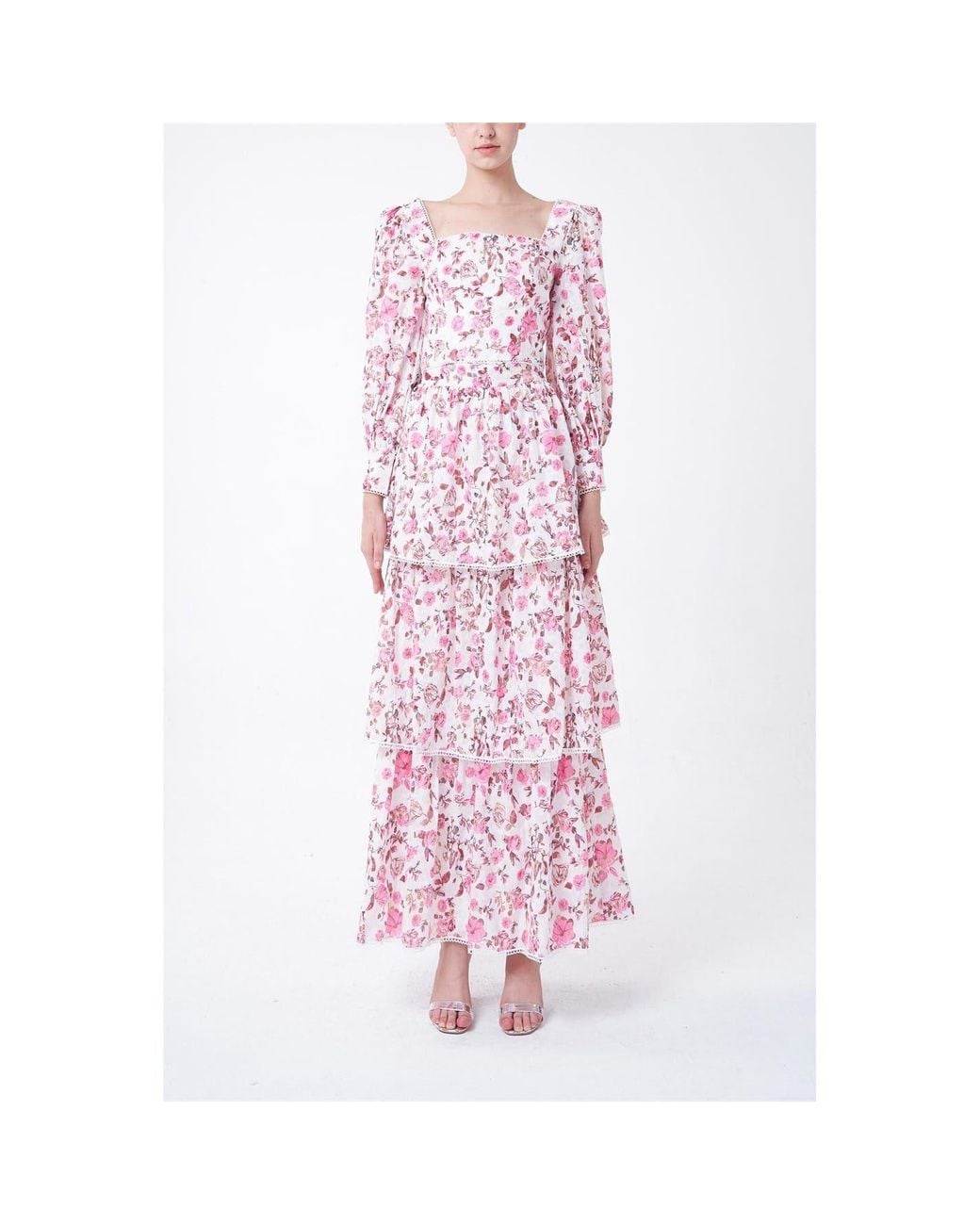True Decadence Pink Square Neck Long Sleeve Maxi Wrap Dress