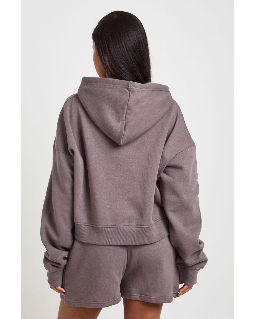 Boohoo Purple 3 Piece Bandeau Hooded Short Tracksuit