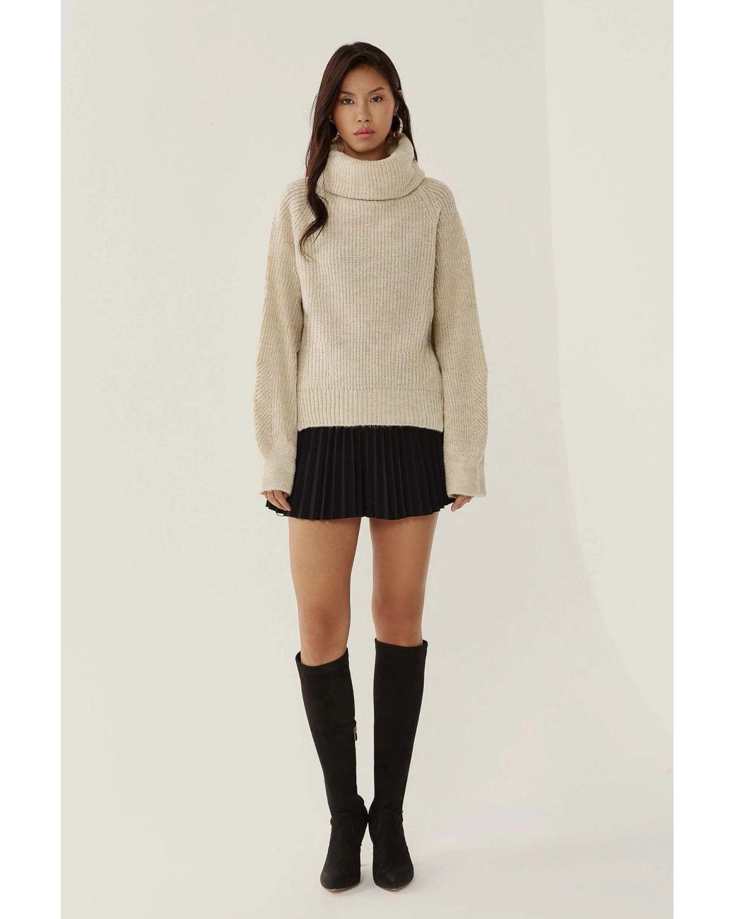 Hiccup Natural Oversized Turtleneck Knit Sweater