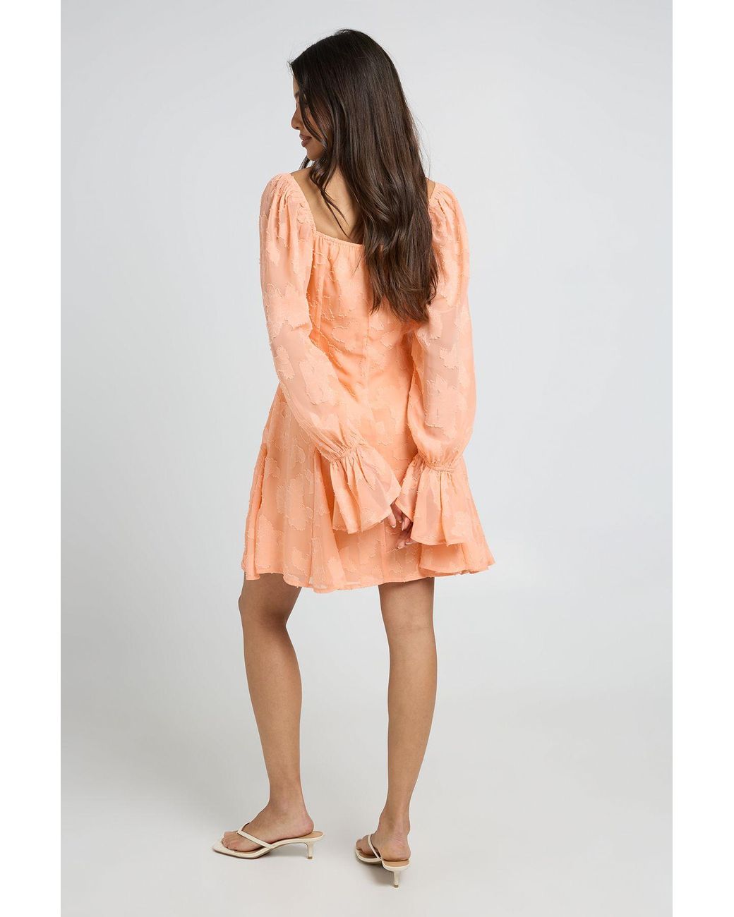 Boohoo Orange Burnout Floral Godet Hem Mini Dress