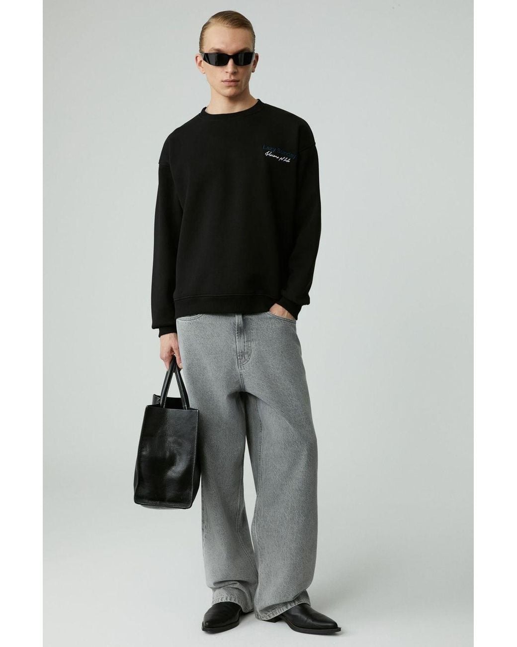 Grimelange Black Crew Neck Logo Sweatshirt for men