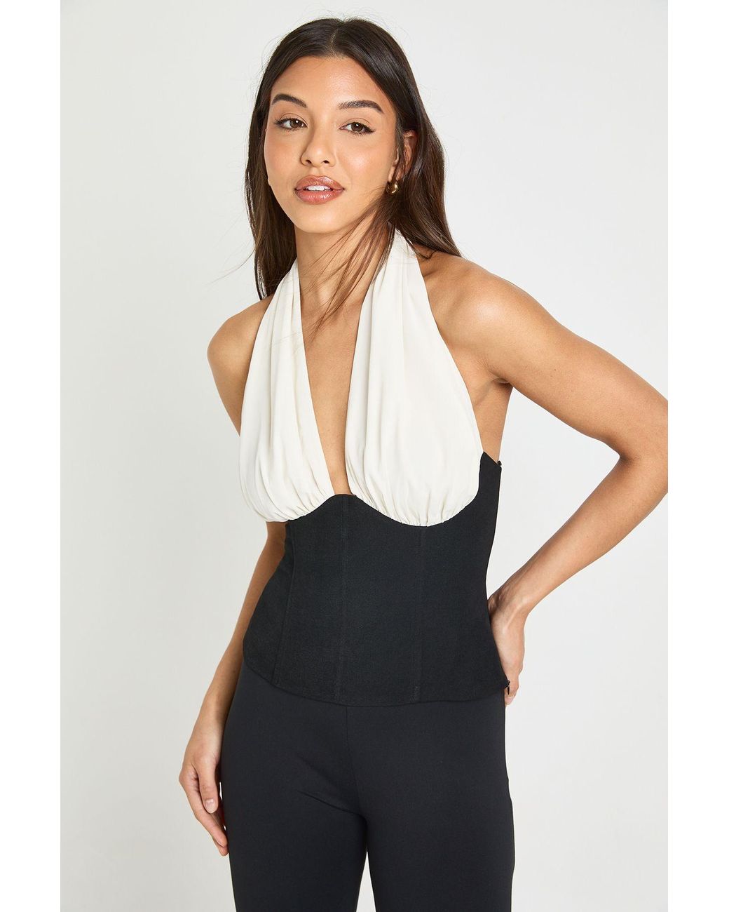 Boohoo Black Chiffon Halter Corset Top