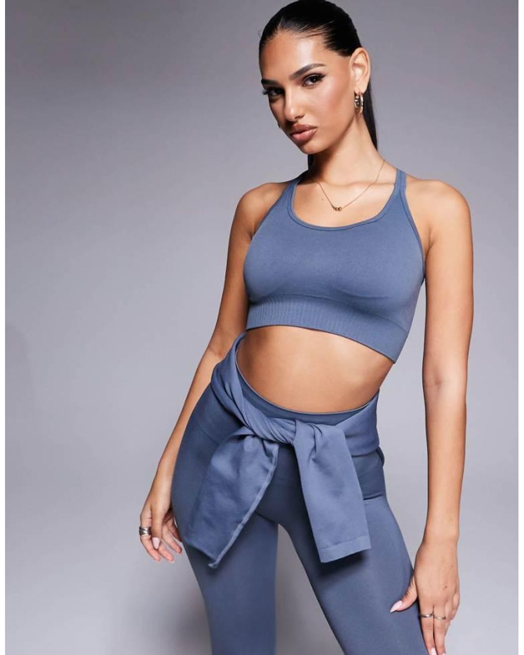 4505 Blue Seamless Multi Strap Medium Support Sports Bra