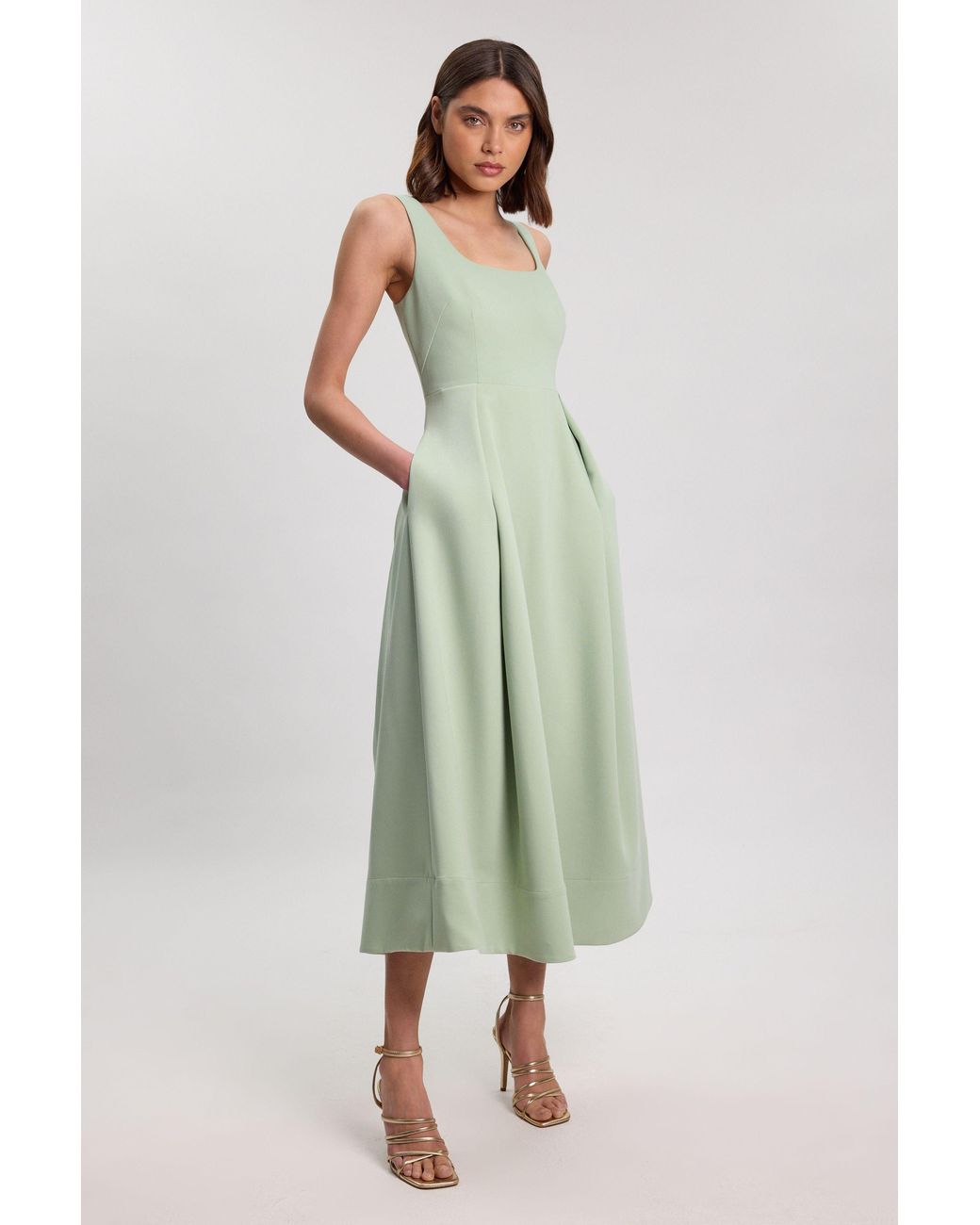 Karen Millen Green Tailored Full Skirt Midi Dress