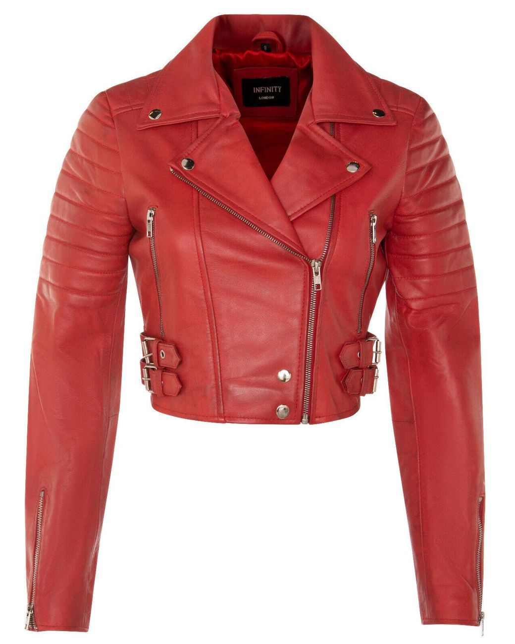 Infinity Leather Red Brando Cropped Jacket-Longtown