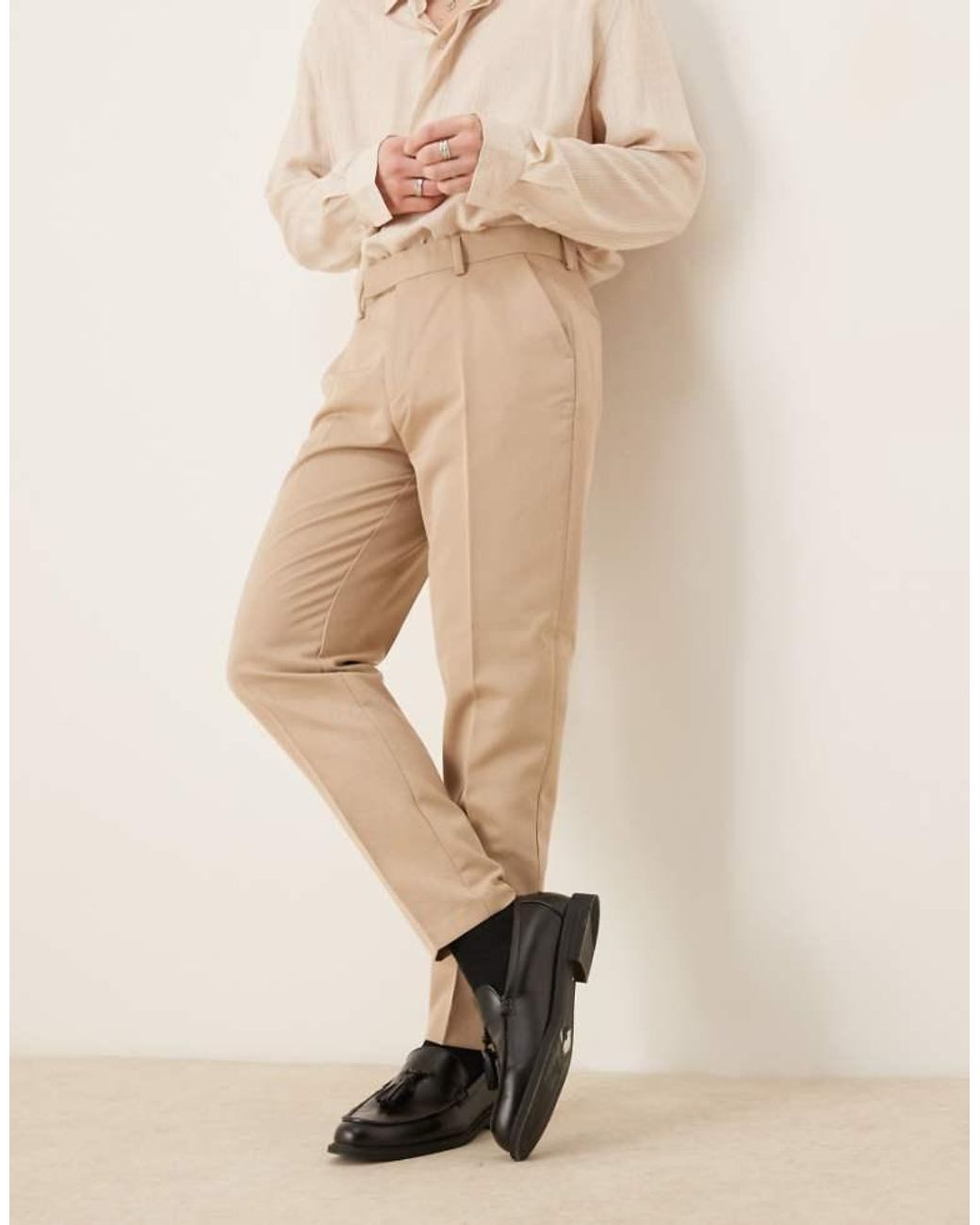 ASOS Natural Smart Tapered Fit Trousers for men