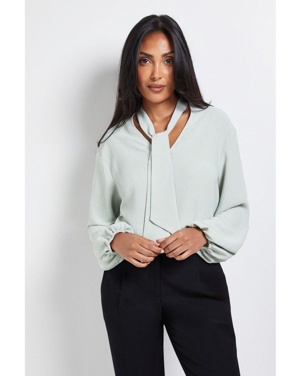 Wallis Gray Petite Tie Neck Woven Blouse