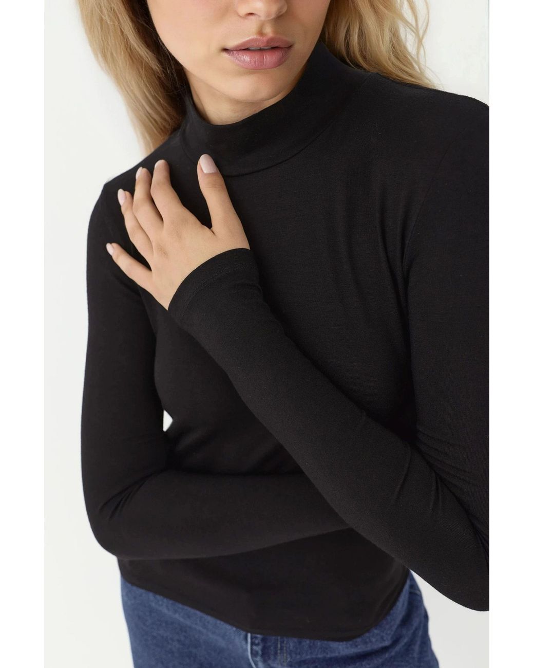 Hiccup Black Slim Fit Turtleneck Long Sleeve Top