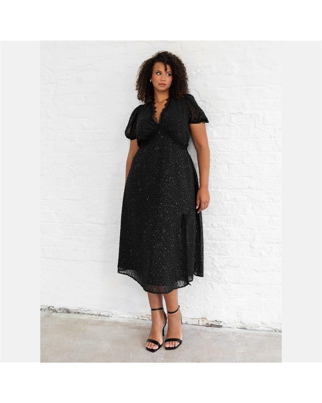 Lovedrobe Black V-Neck Short Sleeve Midi A-Line Dress