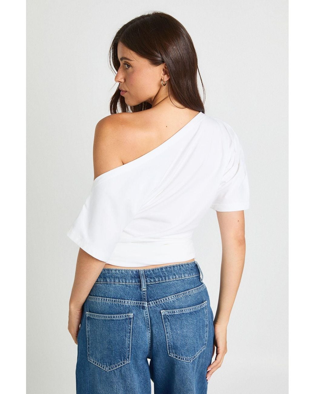 Boohoo White Off The Shoulder Ruched T-Shirt