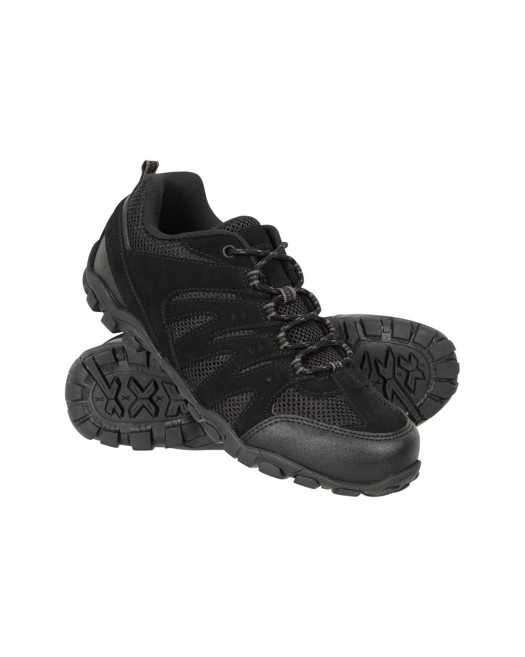Mountain Warehouse Black 'Outdoor Ii' Hiking Shoes Suede Mesh Upper Rubber Outsole Trekking Footwear Synthetic Leather