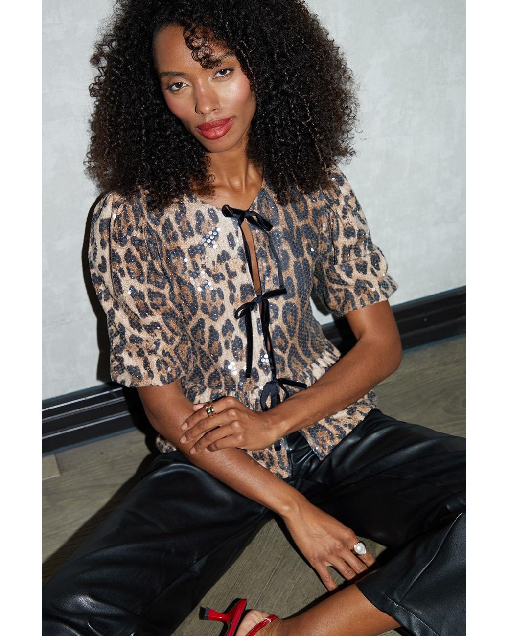 sequin tie front top