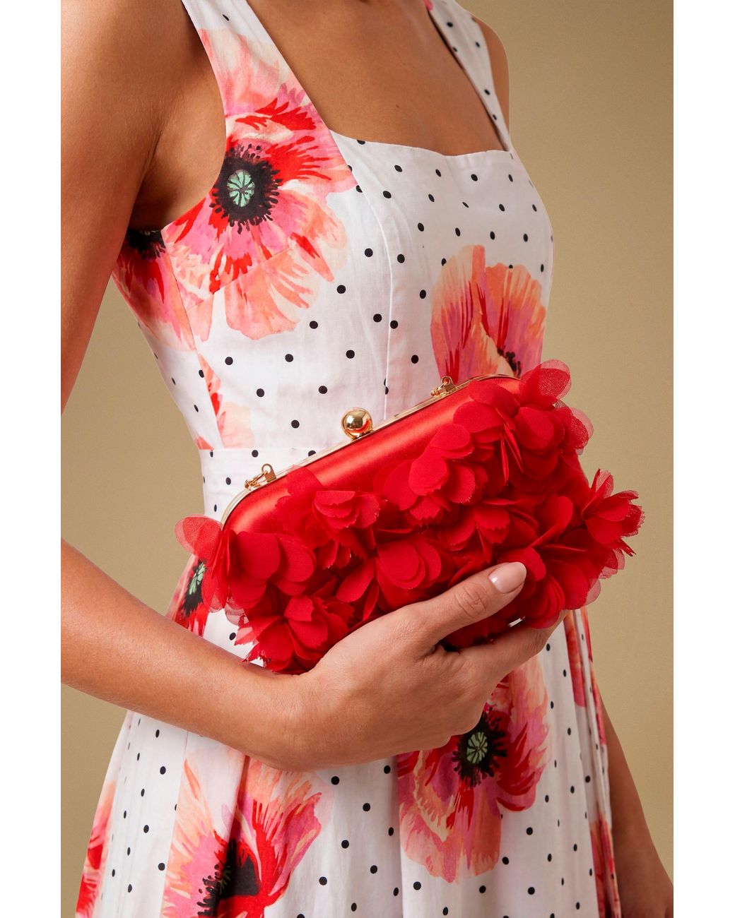 Oasis Red Pippa Petal Detail Clutch Bag