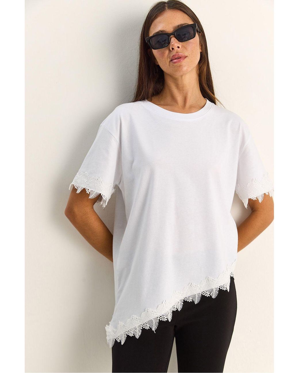 Bianco Lucci White Oversized Crew Neck Cotton T-Shirt