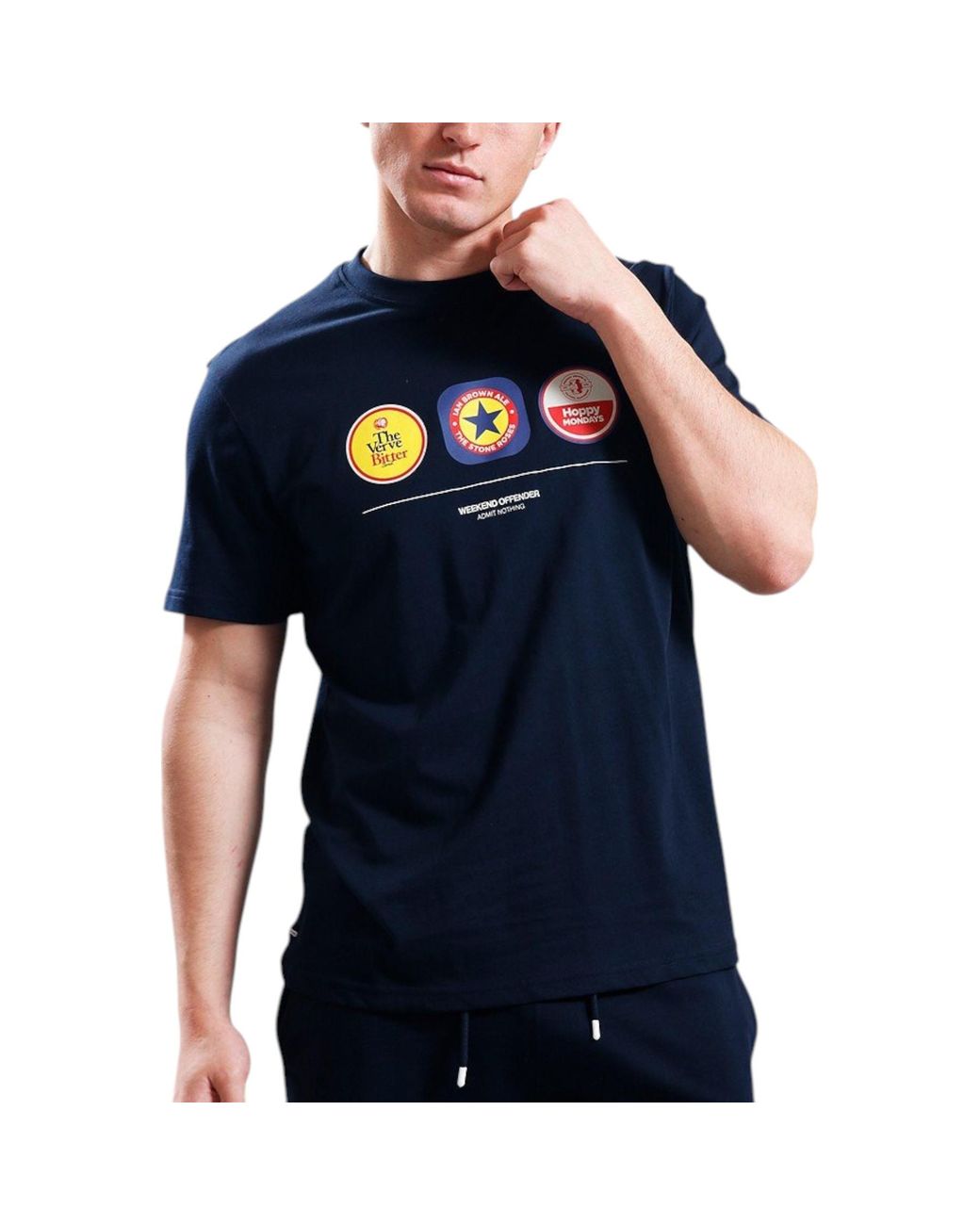 Weekend Offender Blue T Shirt Beer Mats Graphic Print Crew Neck Casual Cotton for men