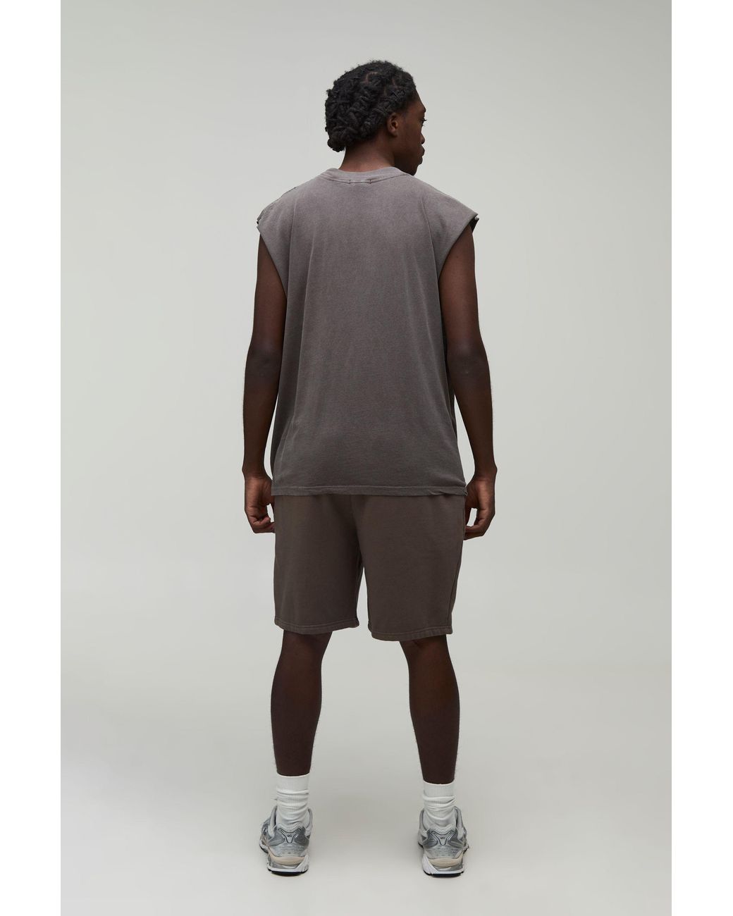 BoohooMAN Gray Washed Oversized Postcard Print Tank Cotton for men