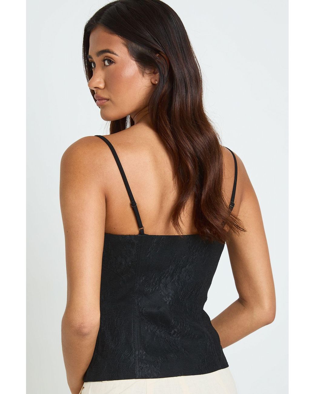 Boohoo Black Lace Hook And Eye Corset Top