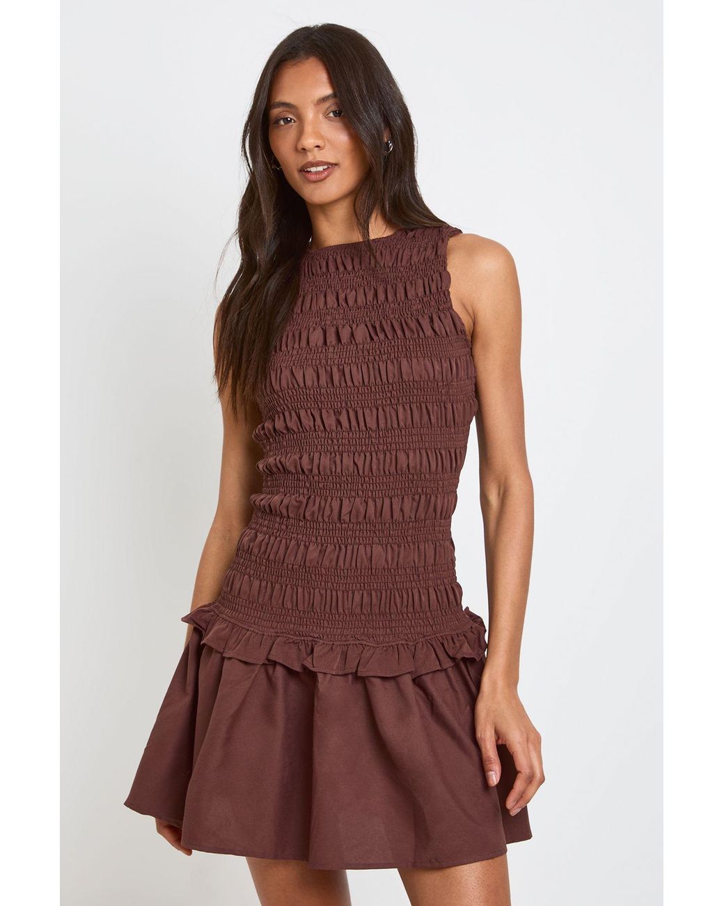 Boohoo Tall Shirred Racer Neck Smock Dress