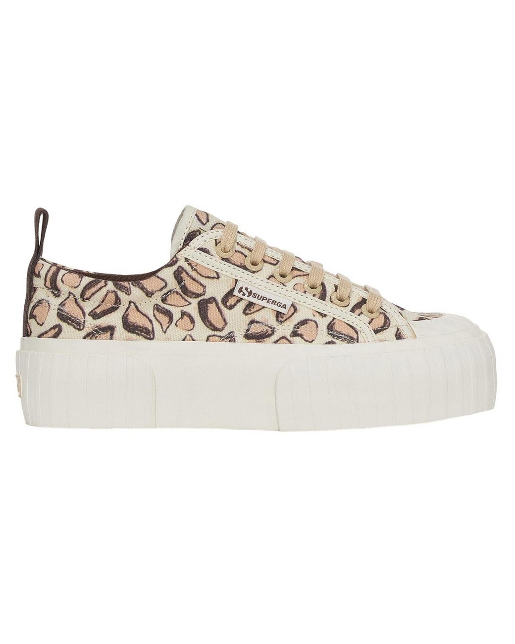 Superga White Ladies 2631 Giraffe Print Platform Trainers Natural)
