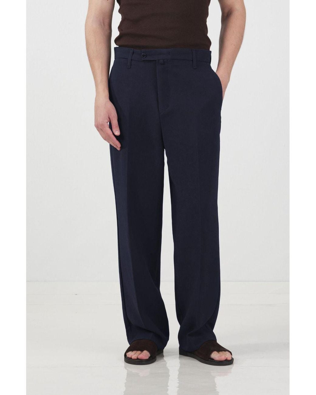Giesto Blue Mid-Waist Straight-Leg Knit Pants for men