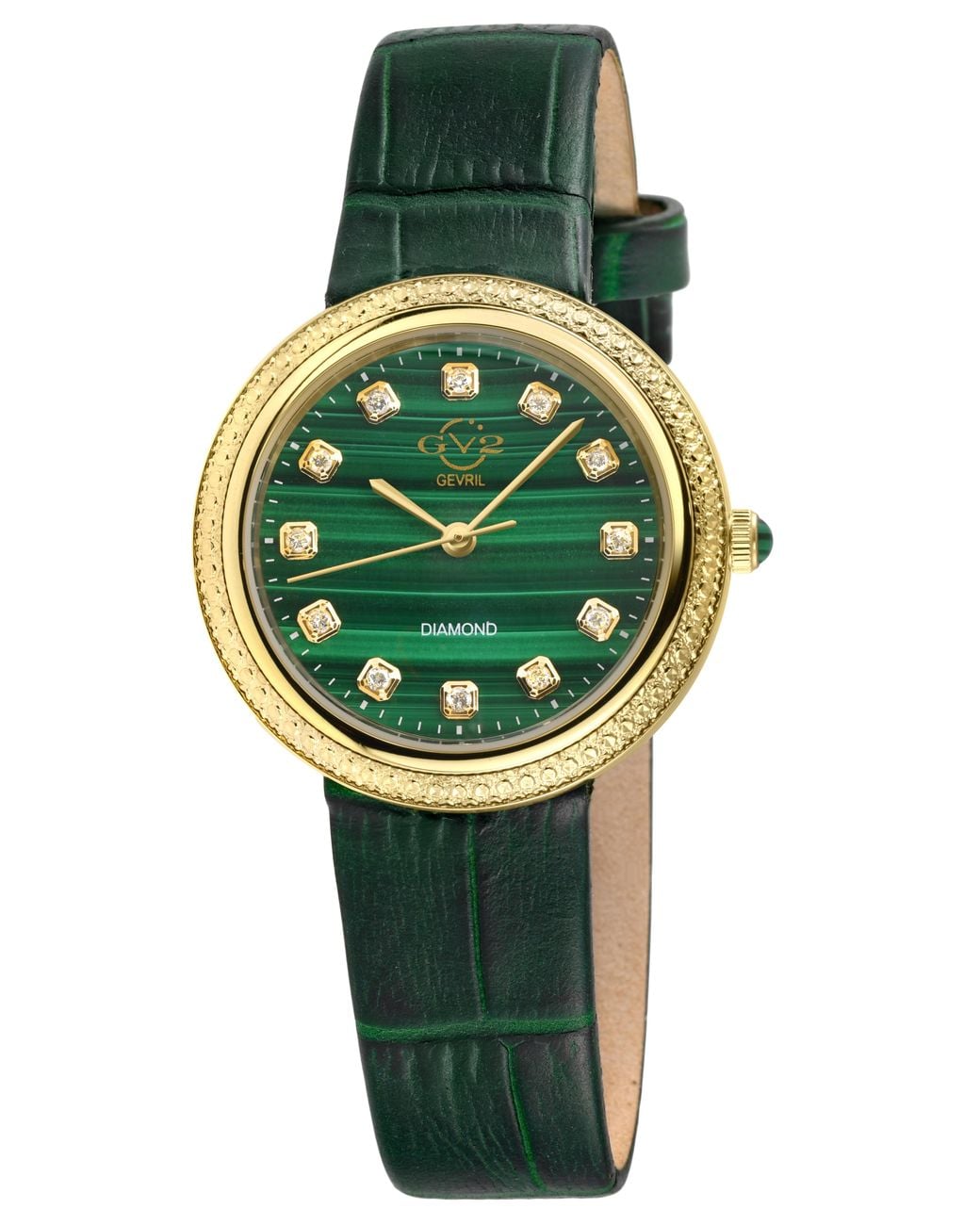 Gv2 Green Arezzo Diamond Swiss Quartz Malchaite Dial, Genuine Italian Handmade Leather Watch