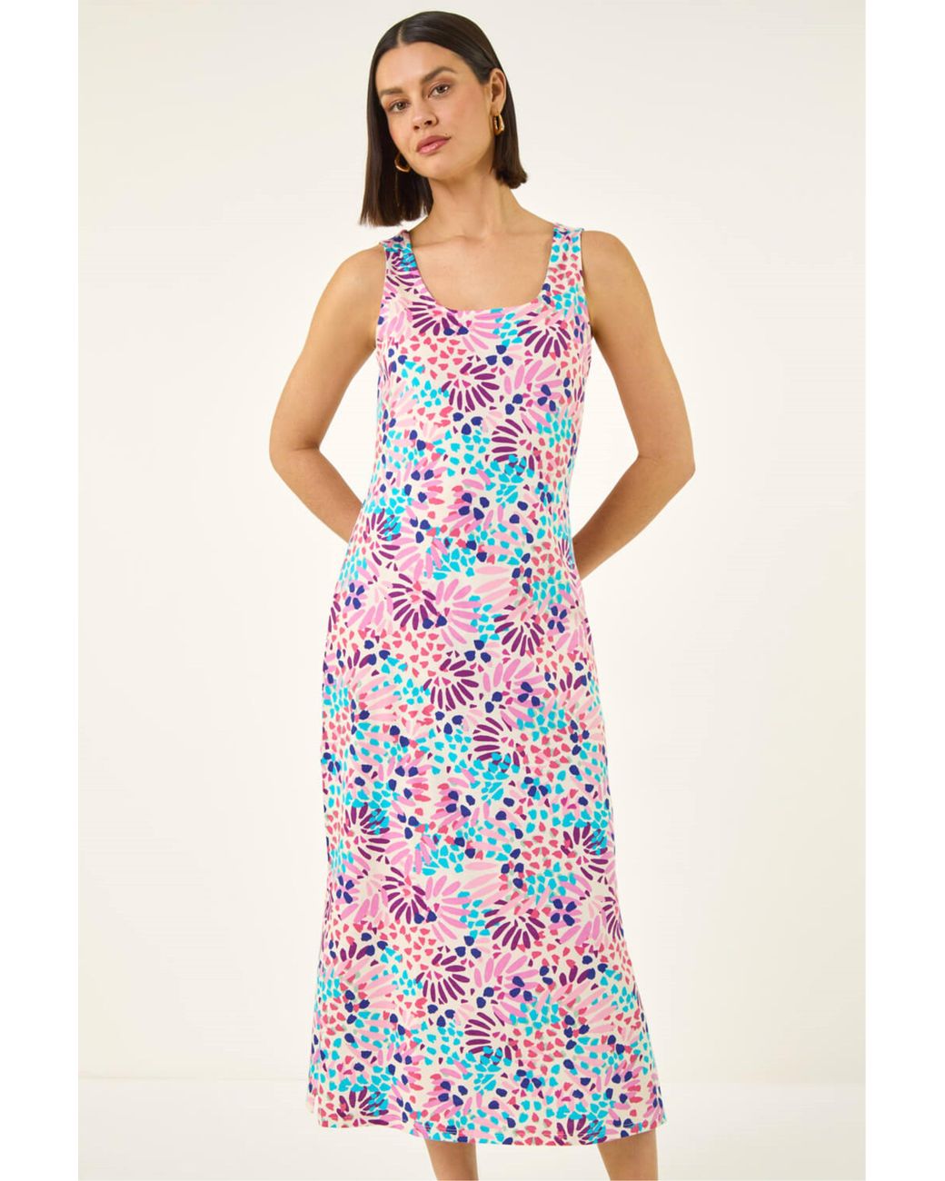 Roman Pink Confetti Print A-Line Midi Dress