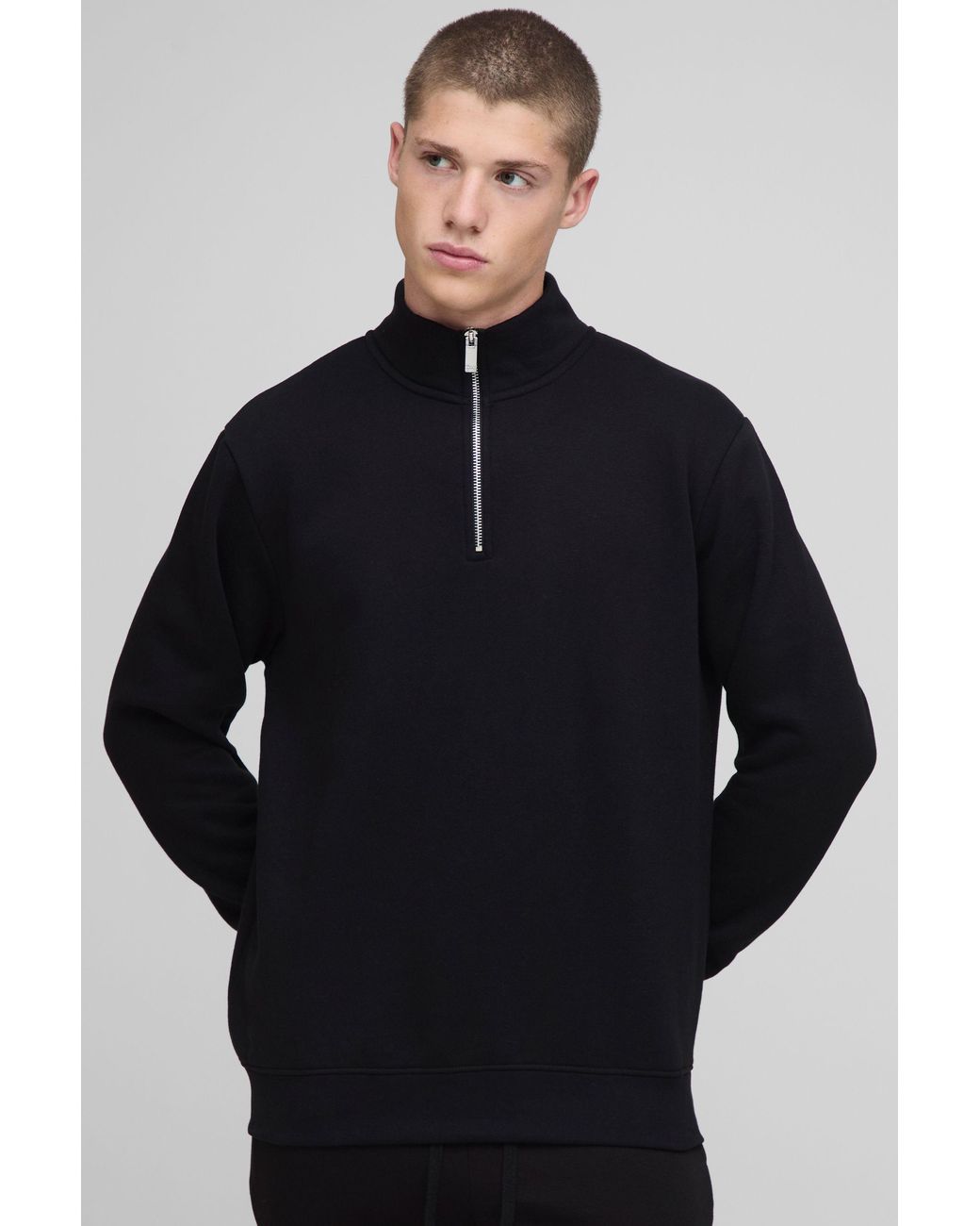 BoohooMAN Blue Basic Quarter Zip Funnel Neck Sweatshirt for men