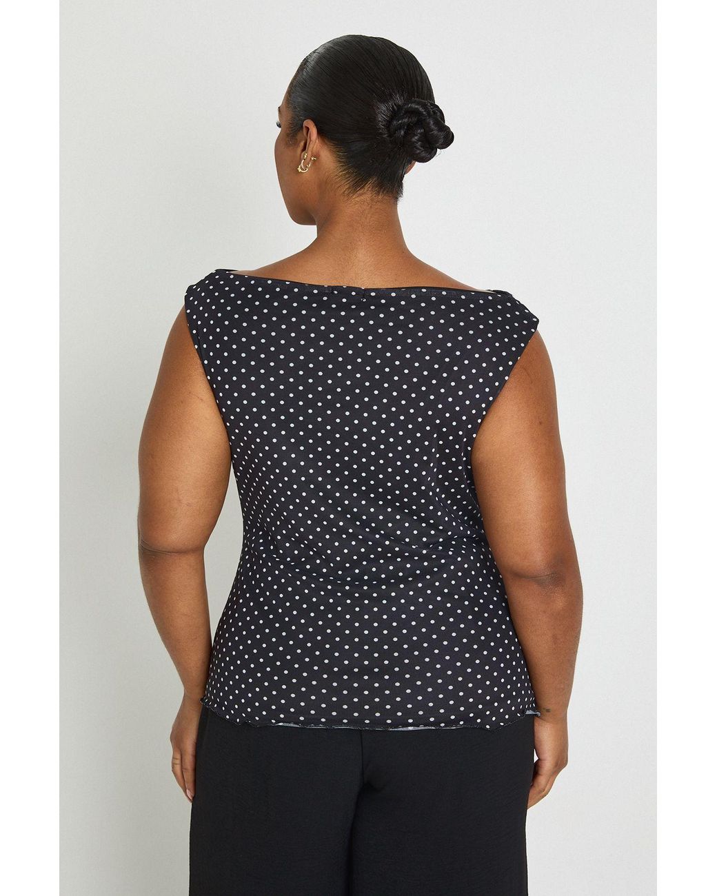 Boohoo Blue Plus Polka Dot Slash Neck Top