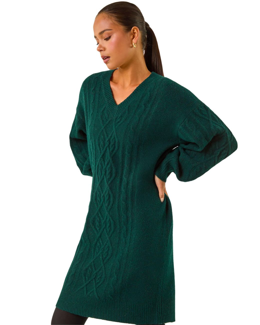 Roman Green Petite Cable Knit Shift Dress