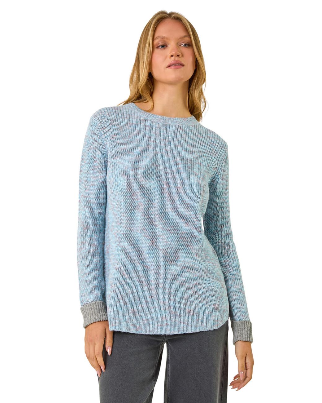 Roman Blue Contrast Cuff Knit Jumper