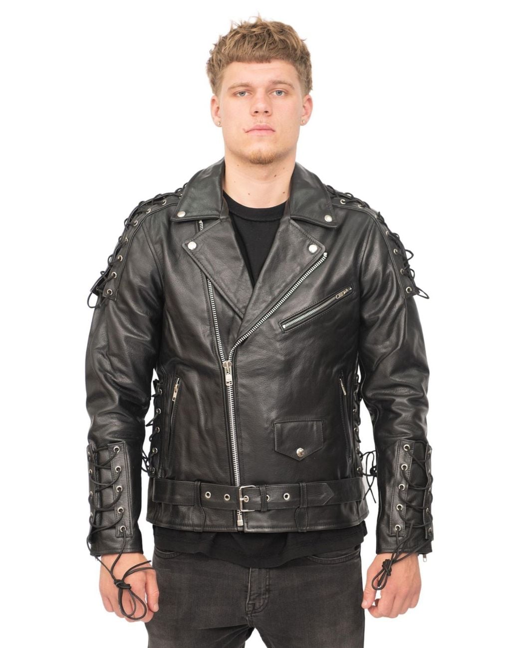 Infinity Leather Gray Embossed Brando Biker Jacket-Chicago for men