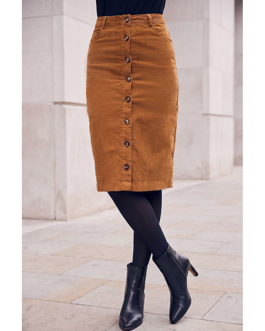 Roman Orange Button Through Corduroy Skirt