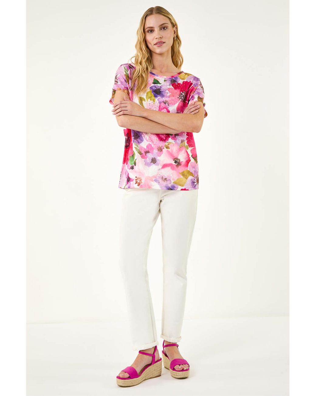 Roman Pink Floral Hotfix Top