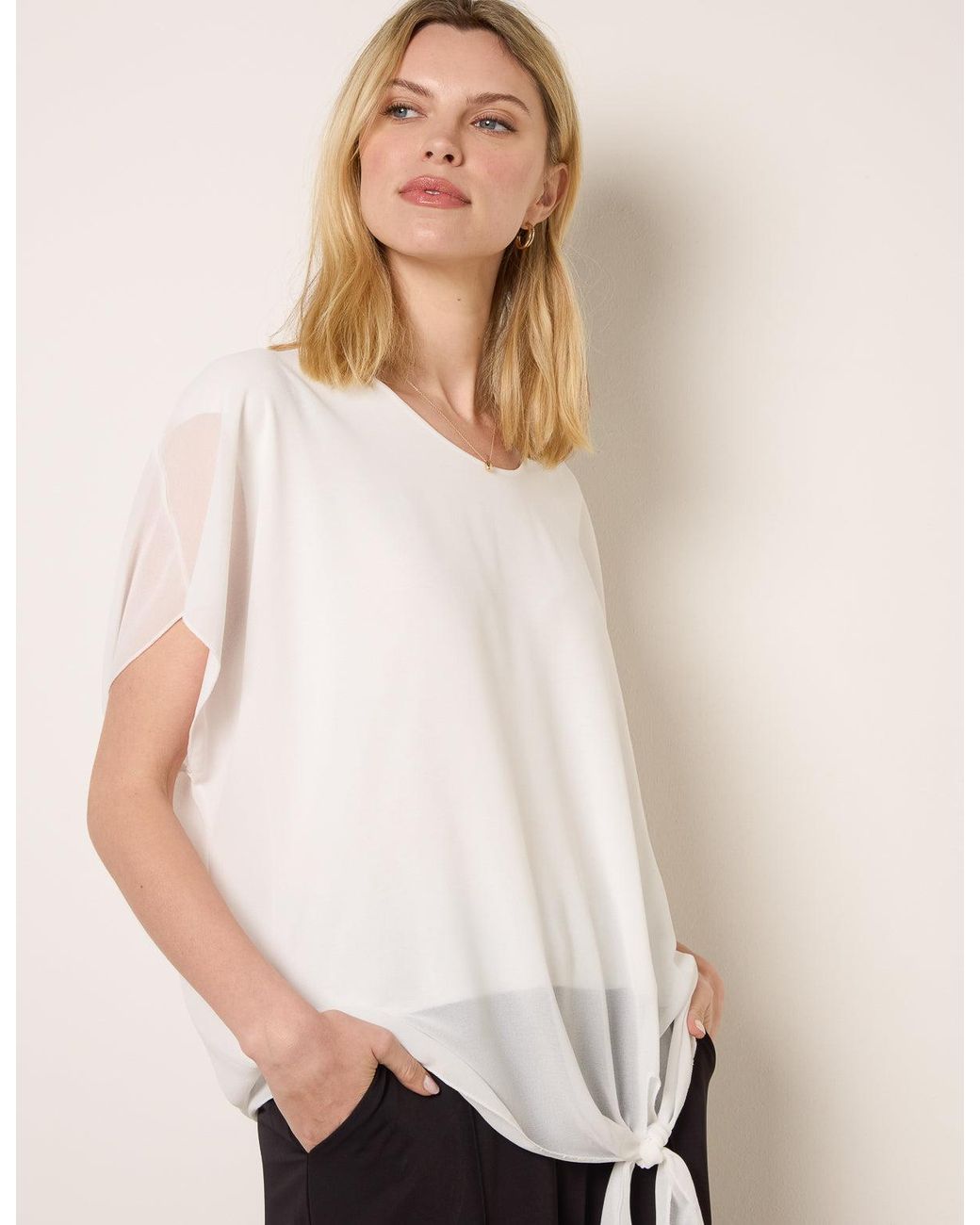 Blue Vanilla Natural Chiffon Tie Knot Plain Top