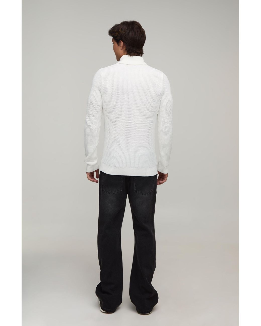 BoohooMAN White Muscle Fit Ribbed Roll Neck Knitted Jumper for men