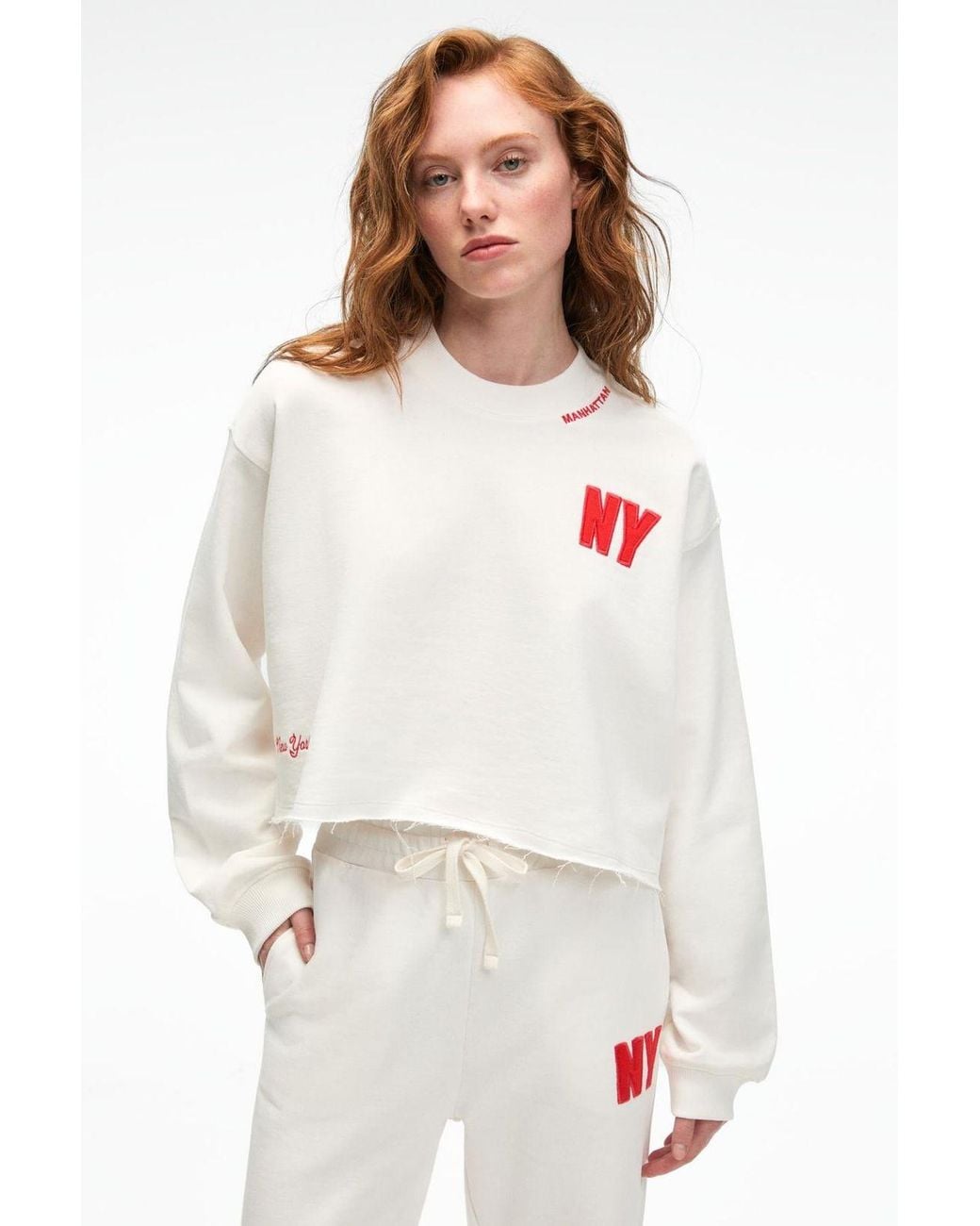 Grimelange White Crop Relaxed Logo Sweatshirt