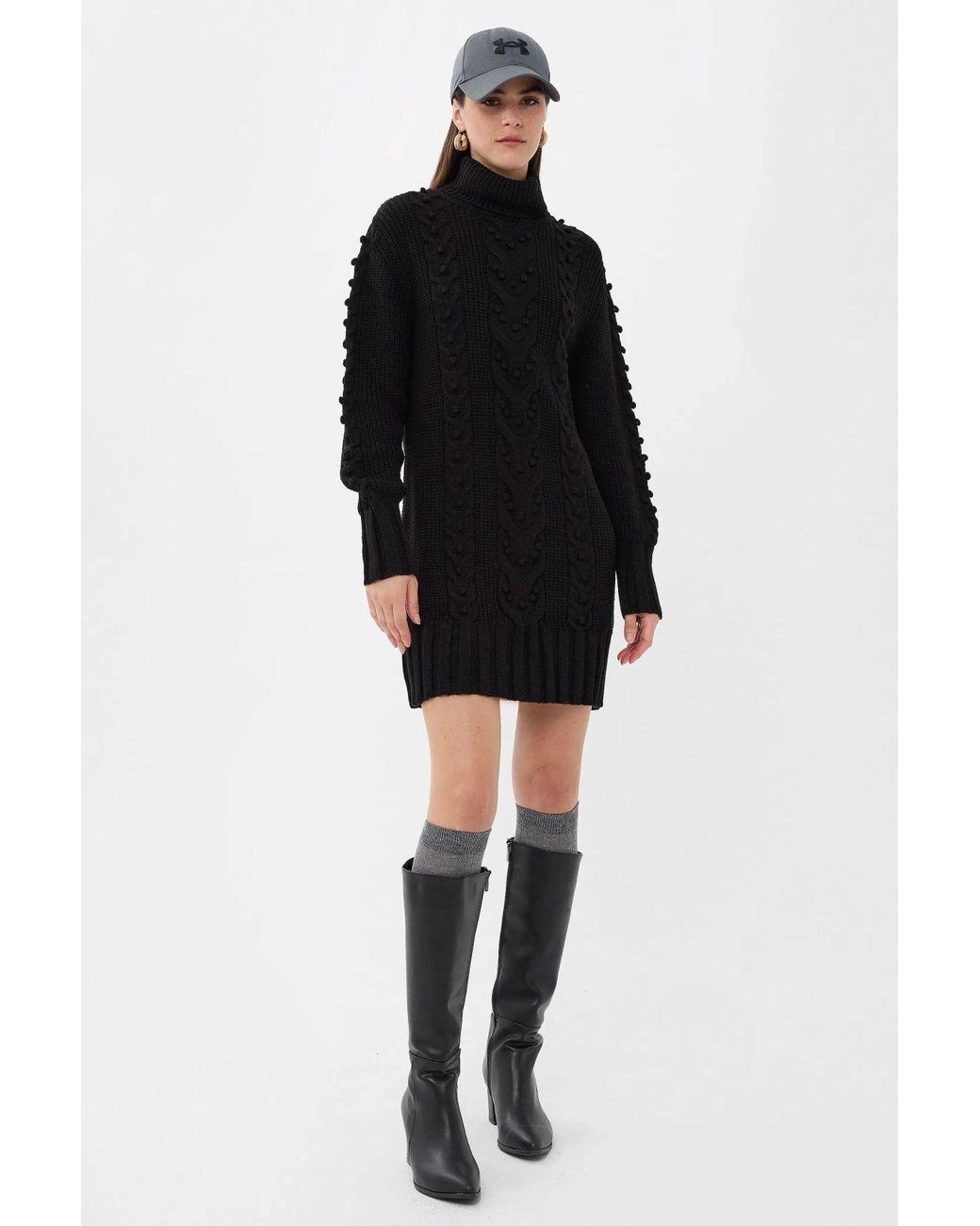 Hiccup Black Knitted High-Neck Mini Dress