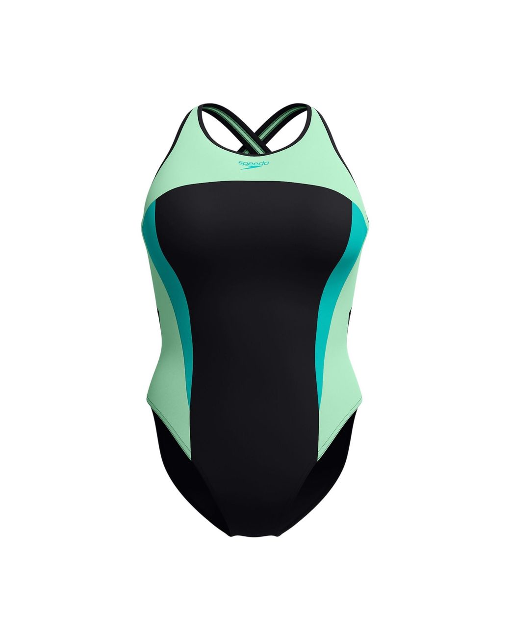 Speedo Green Ladies Splice High-Neck Cross Back One Piece Swimsuit
